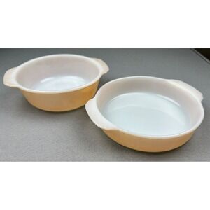Set of 2 Vintage Fire King Iridescent Peach Lustre 8" & 1 QT w/ Handles‎ 450